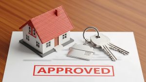 Ne pajamos o poziuris - Verslo Klubas | Strategic Minds Society - Verslo Klubas | Strategic Minds Society Model house with a set of keys on an “APPROVED” document, signaling a mortgage or property approval.